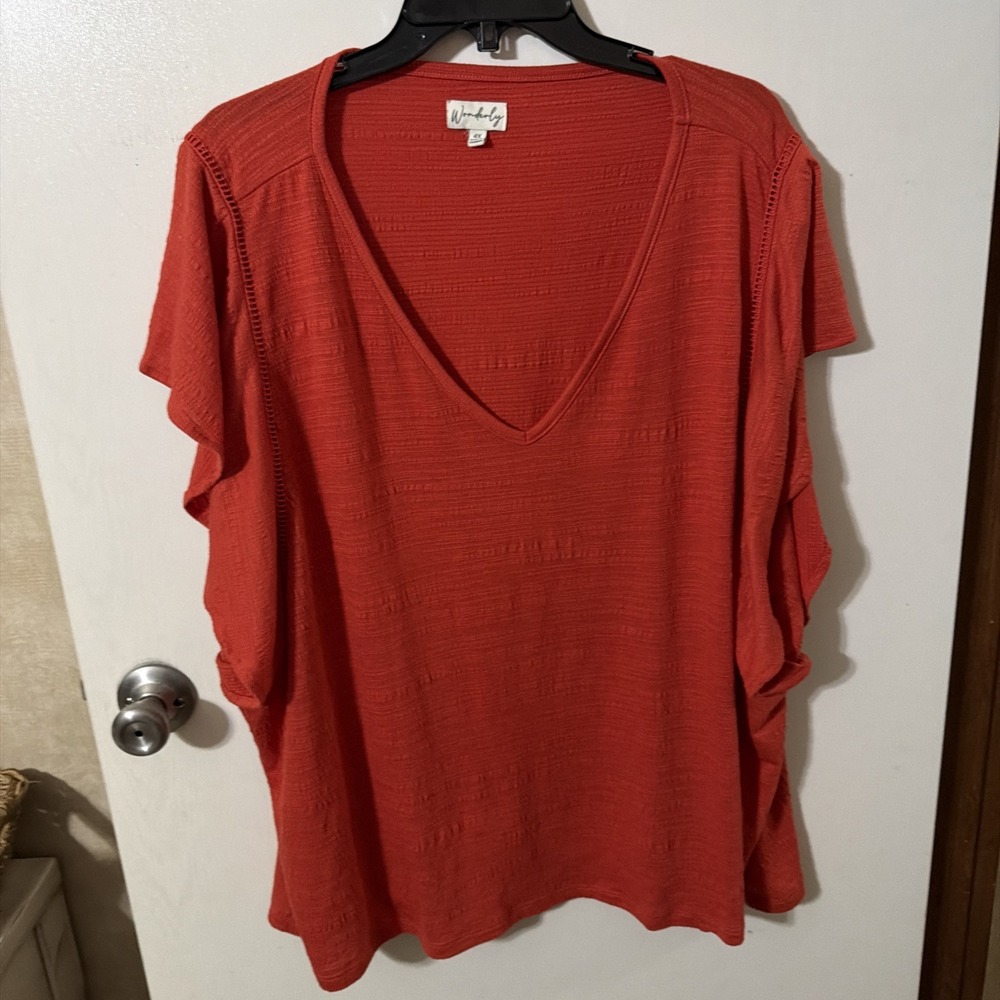 Wonderly Women's Top V-Neck Blouse 4X Short Sleeves